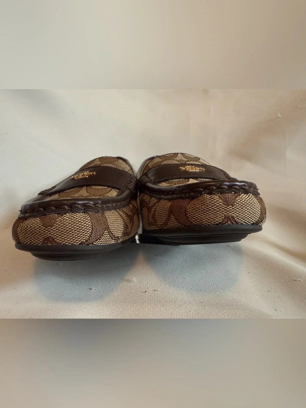 Coach Odette Signature Jacquard Driver Loafers Size 9.5B Brown Tan